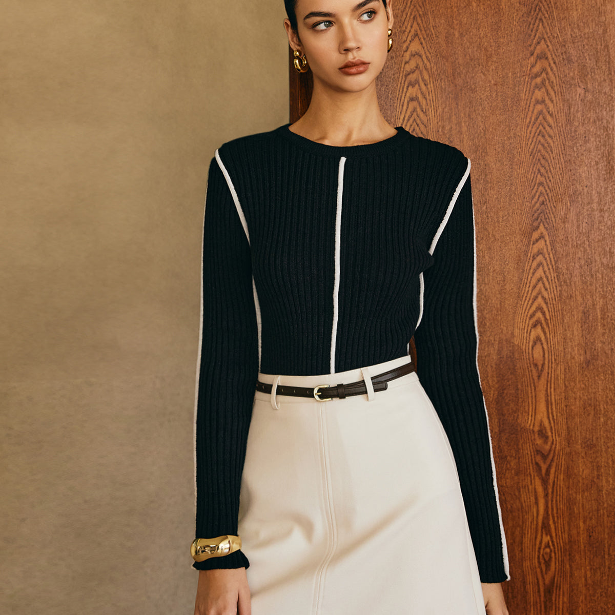 Alice - Pull Côtelé | Noir & Blanc | Moderne et Chic