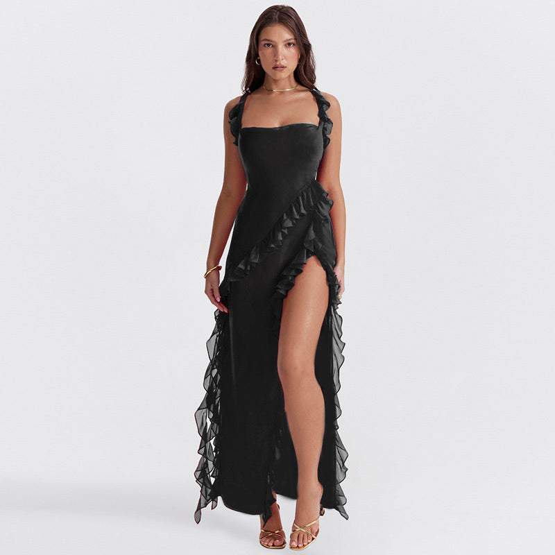 Robe Longue Volants Bordeaux | Élégance Fluidité et Allure