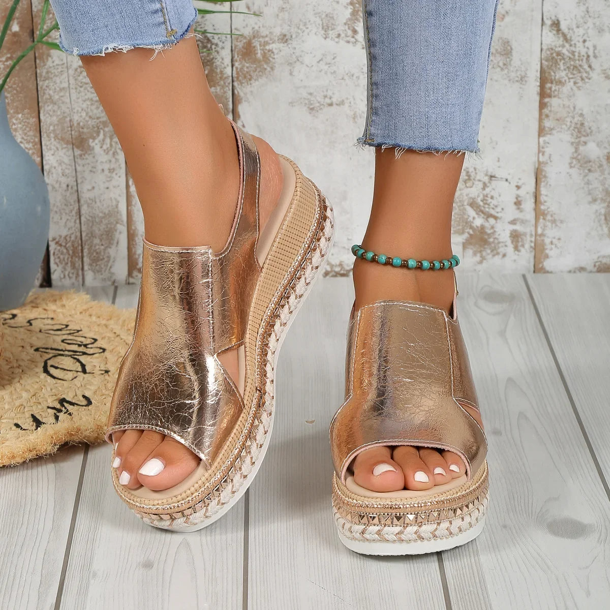 Sandales à Plateforme Femme | Dorées & Confortables | Style Estival Chic