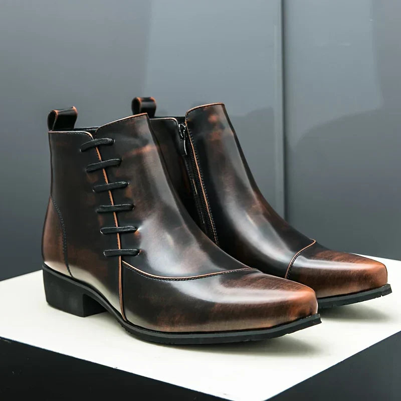 Élégance Urbaine | Bottines Cuir Lustré à Bout Carré