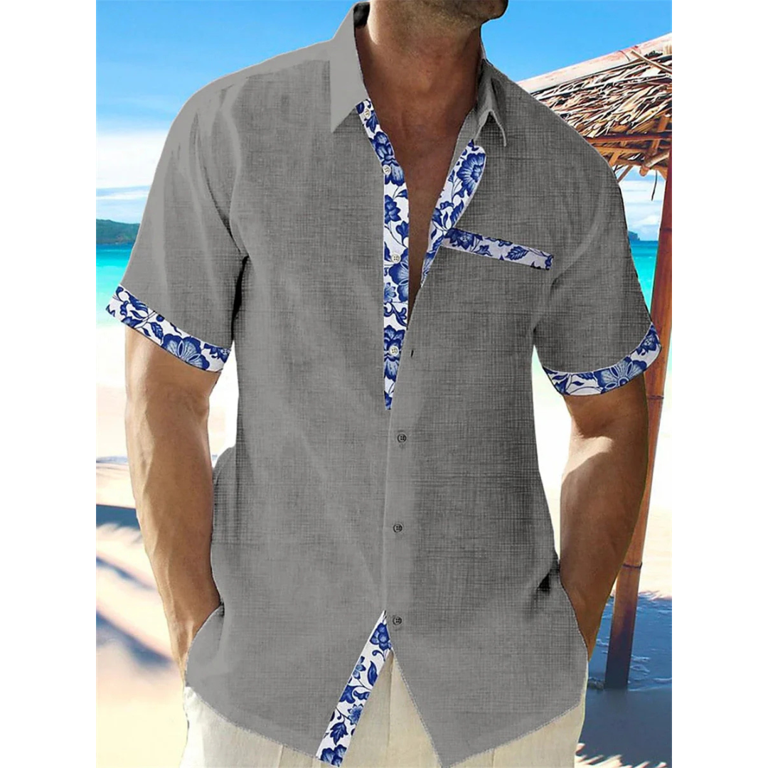 Chemise Bleue à Détails Floraux | Coton Léger | Style Estival Raffiné
