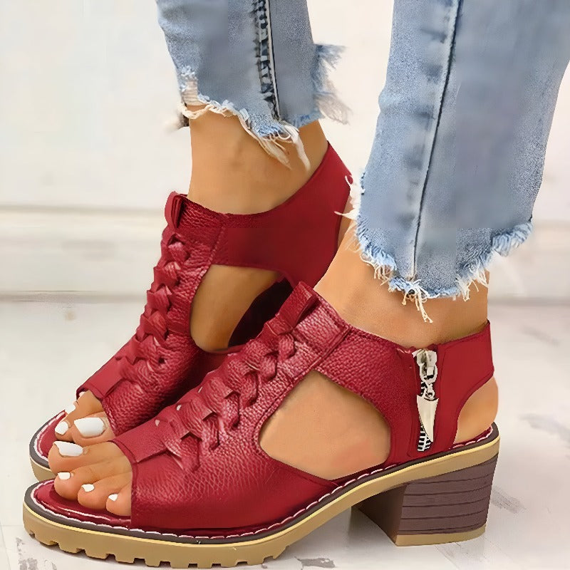 Sandales à Talon Bloc avec Lacets | Style Robuste et Confort Assuré