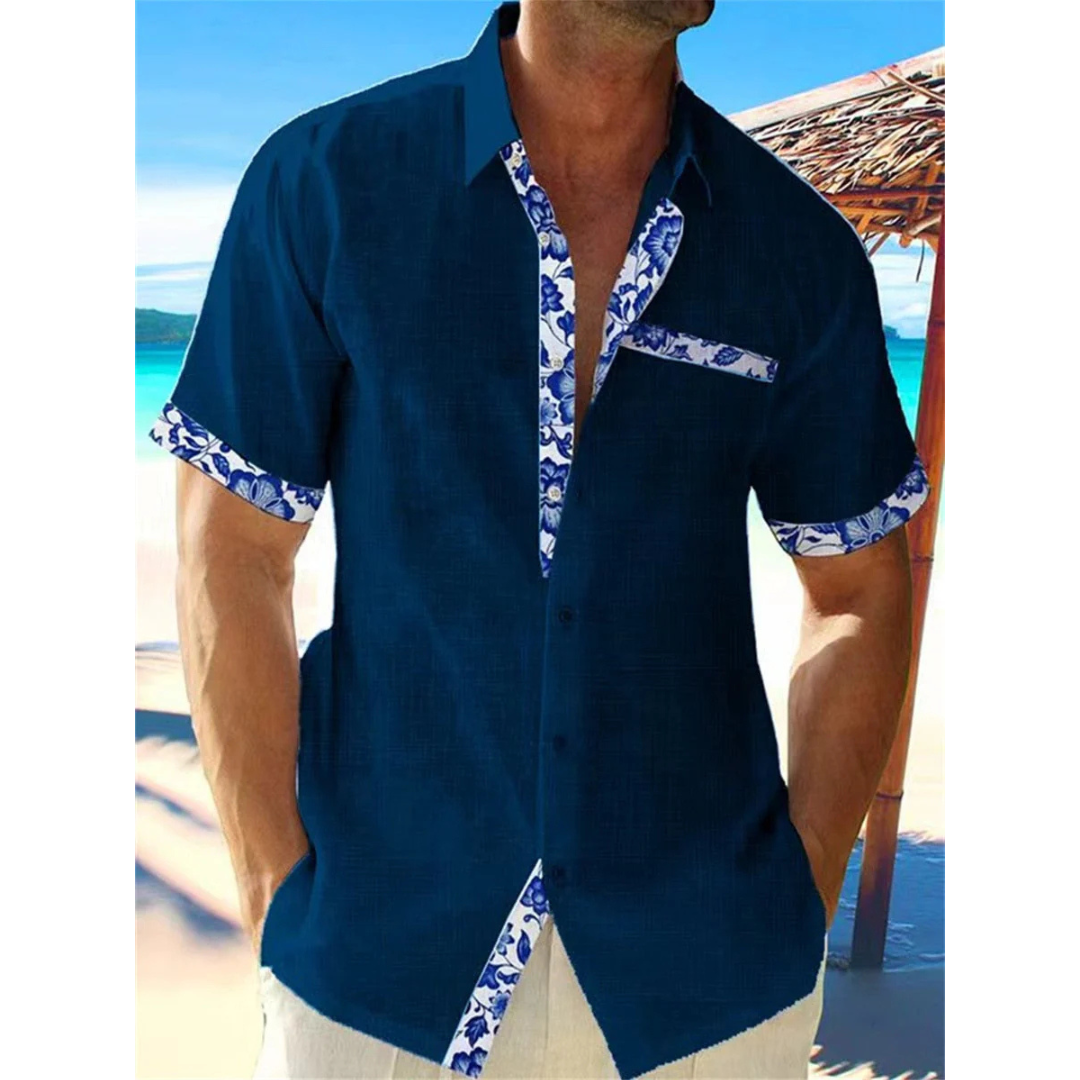 Chemise Bleue à Détails Floraux | Coton Léger | Style Estival Raffiné