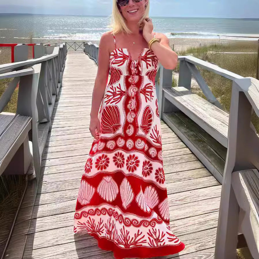 Robe Longue Imprimée Bord de Mer | Fraîcheur et Liberté