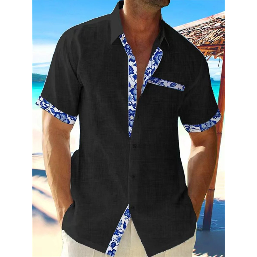 Chemise Bleue à Détails Floraux | Coton Léger | Style Estival Raffiné