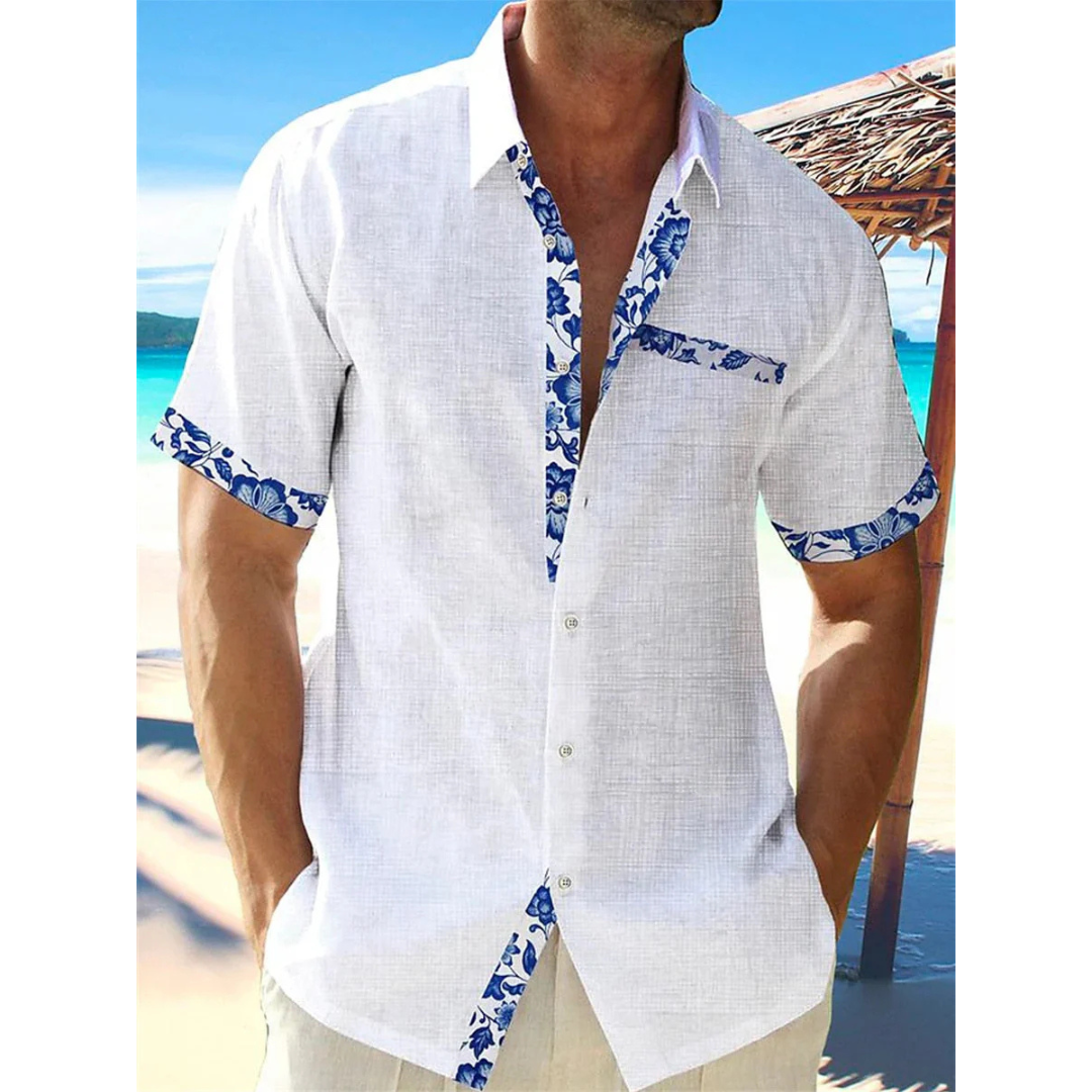 Chemise Bleue à Détails Floraux | Coton Léger | Style Estival Raffiné