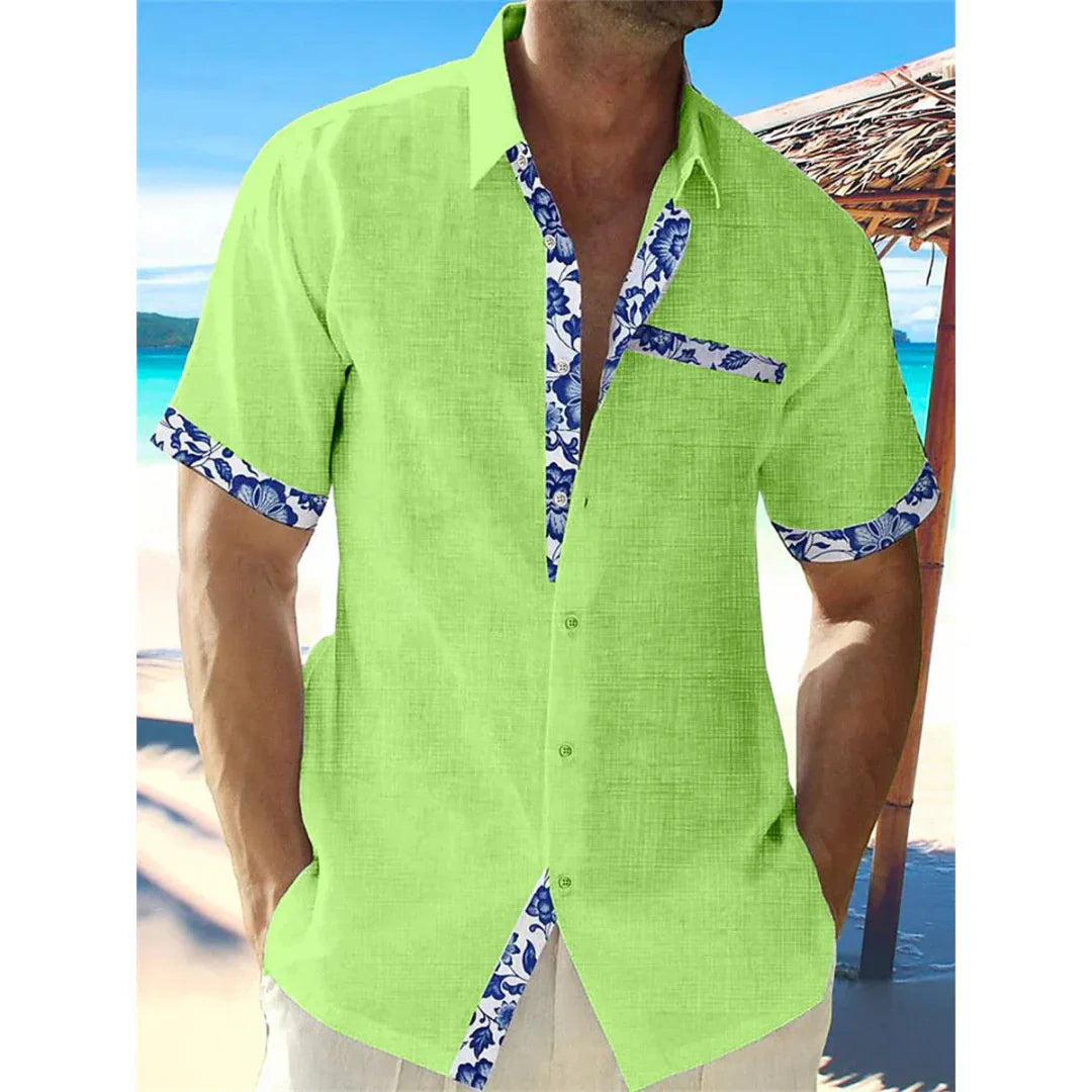 Chemise Bleue à Détails Floraux | Coton Léger | Style Estival Raffiné