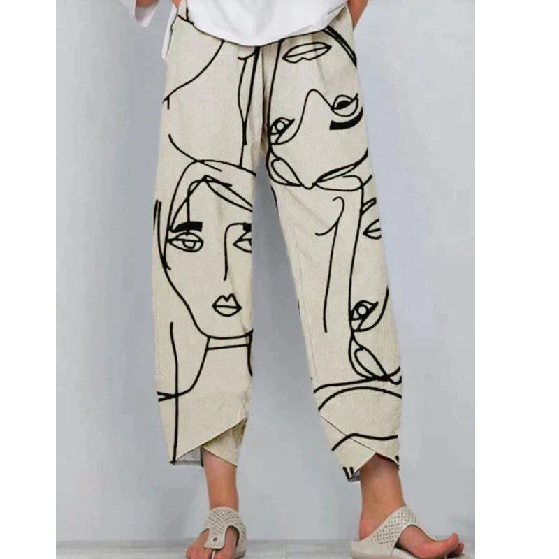 Pantalon Large à Motif Abstrait | Style Artistique | Confort Décontracté