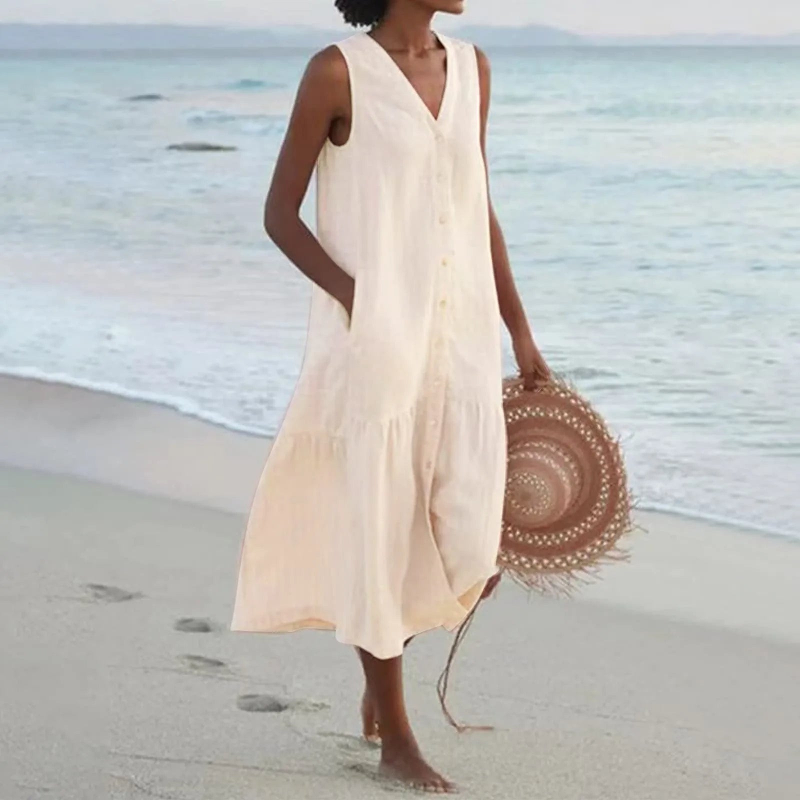 Combi-Robe d’Été Blanche | Lin | Légère et Décontractée