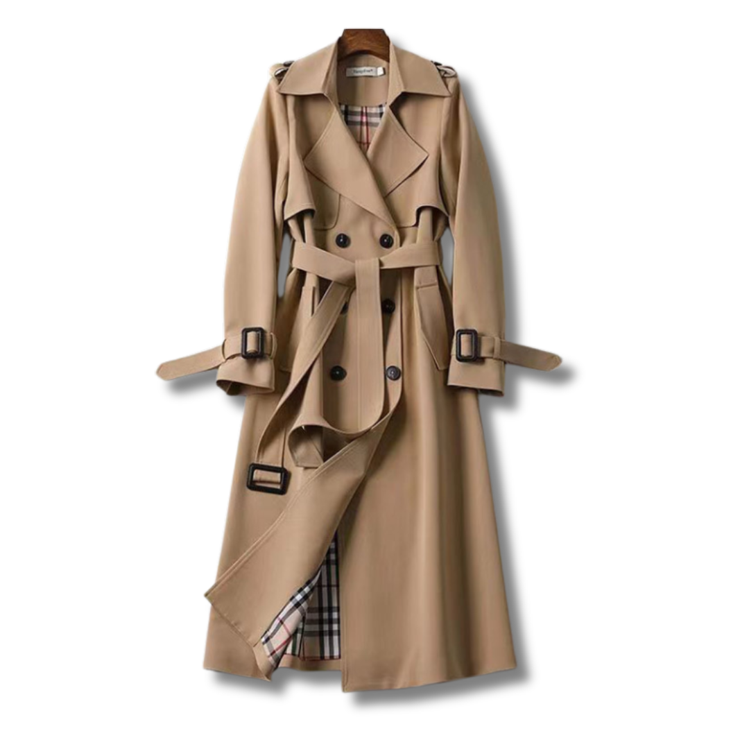 Trench-Coat Long Bleu | Élégant & Structuré | Ceinturé et Doublé