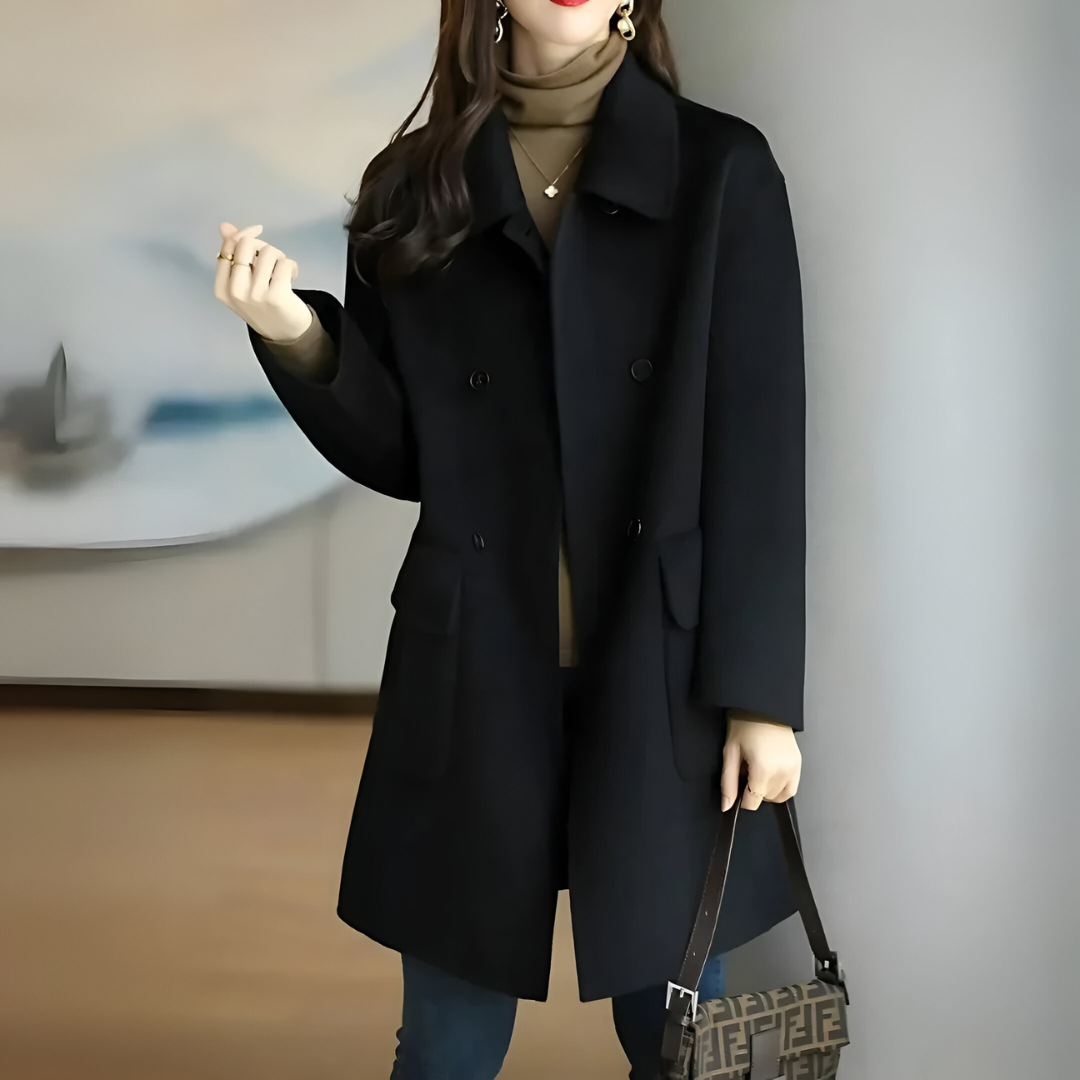 Manteau Long Noir Classique | Double Boutonnage | Élégance Intemporelle