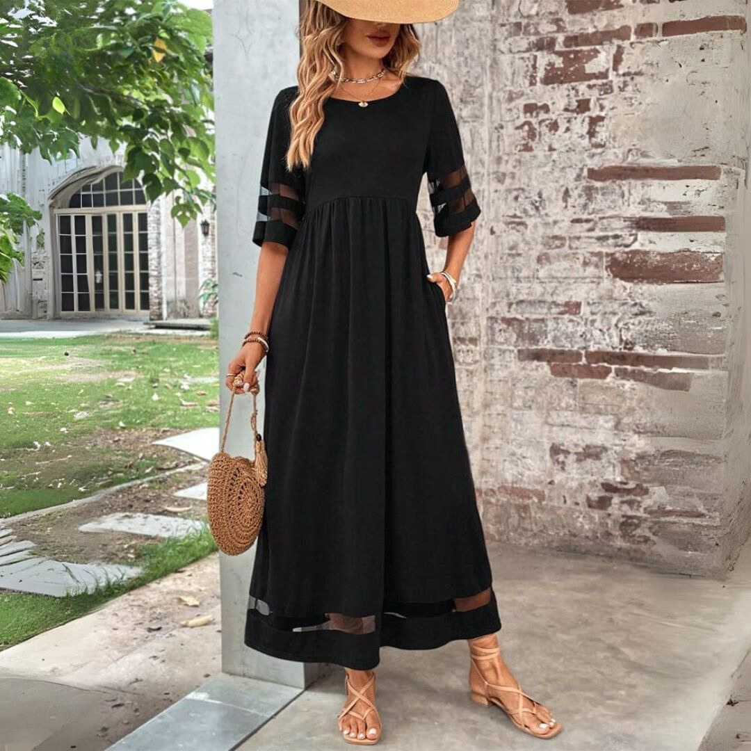 Robe Longue Femme | Détails Transparents | Élégante & Fluide