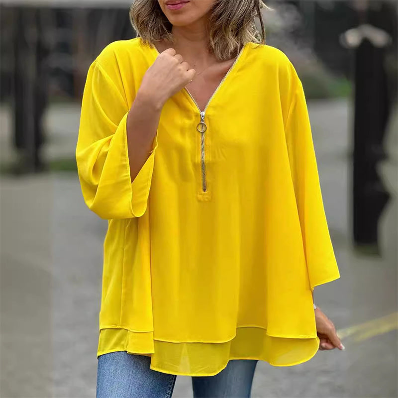 Blouse Émeraude Zippée | Élégance Décontractée & Fluide