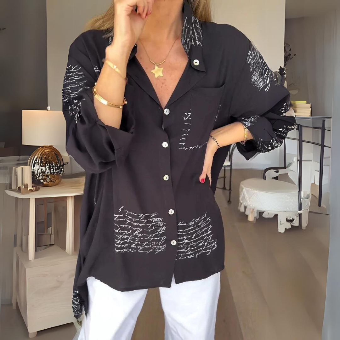 Chemise Femme | Imprimé Écriture | Fluide & Élégante