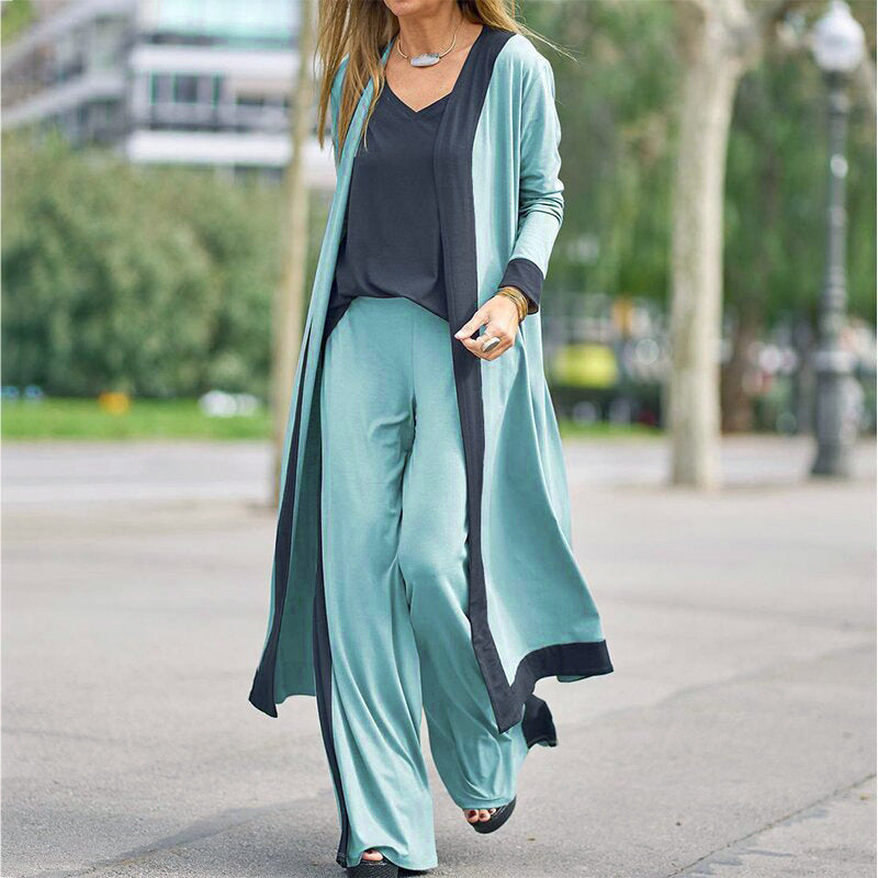 Ensemble Trois Pièces | Cardigan Long & Pantalon Large | Élégant et Confortable