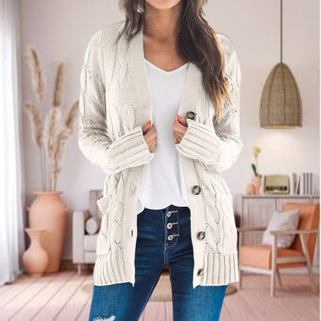Cardigan en Maille Torsadée | Boutonné & Confortable | Look Décontracté