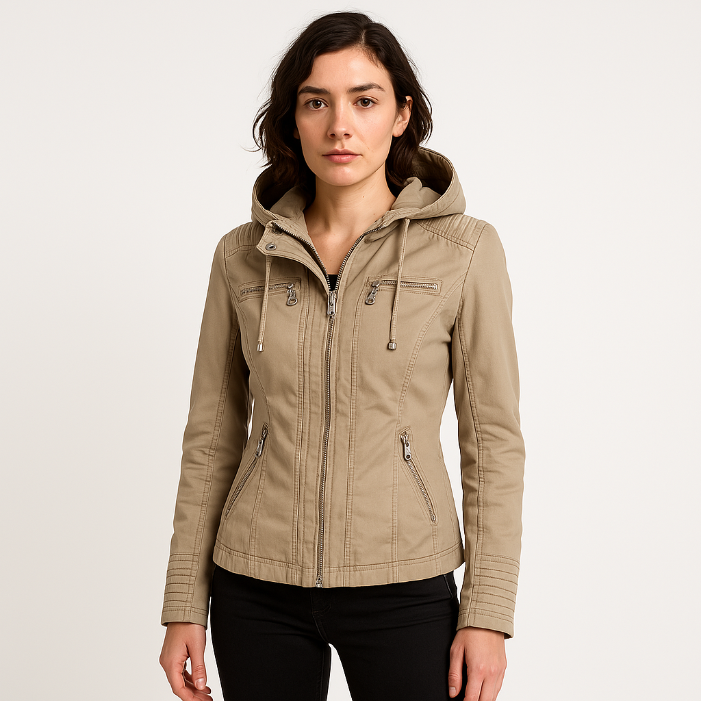 Veste Effet Cuir Camel avec Capuche | Style Biker & Urbain | Confort Mi-Saison