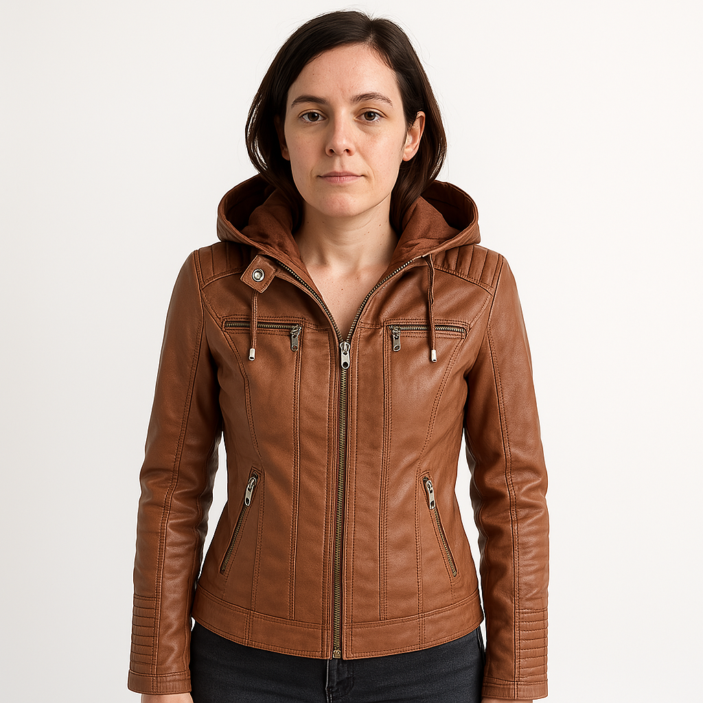 Veste Effet Cuir Camel avec Capuche | Style Biker & Urbain | Confort Mi-Saison