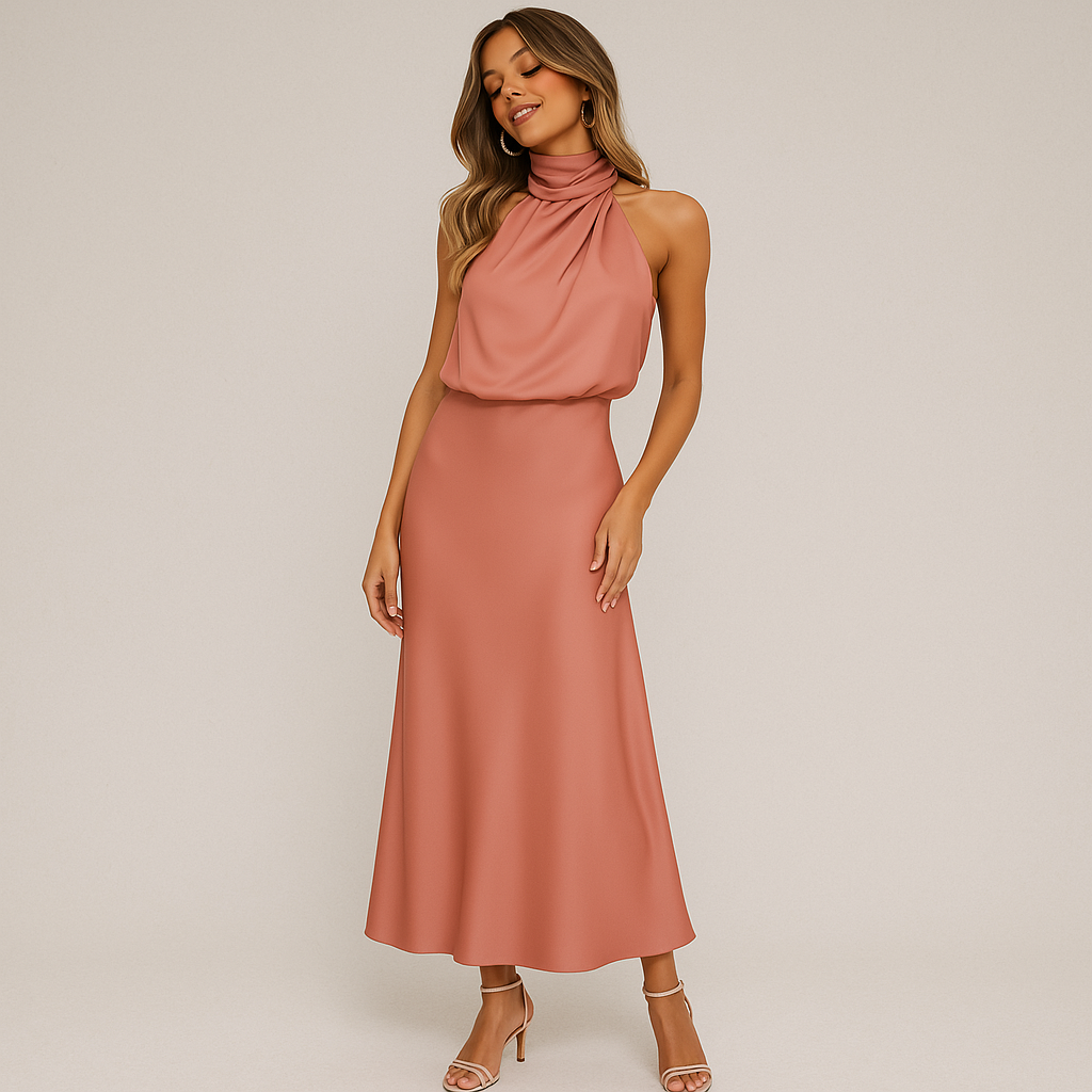 Robe Satinée Vert Sauge | Col Drapé Élégant | Parfaite pour Soirée ou Cérémonie
