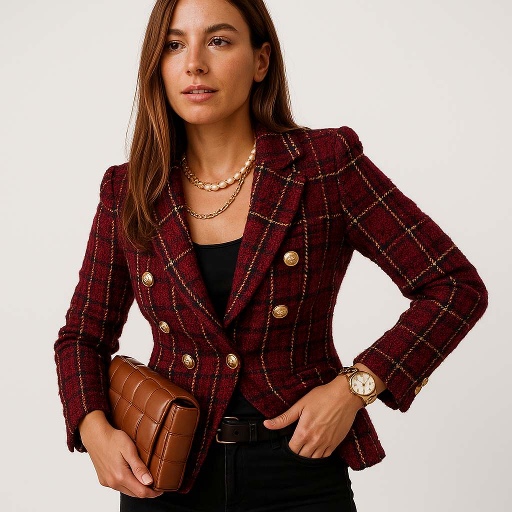 Blazer Tweed à Carreaux  | Chic Structuré & Élégant