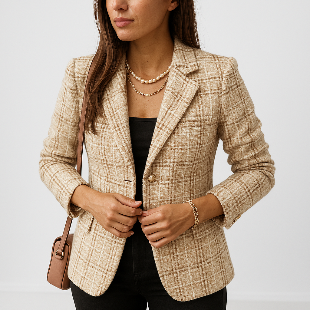 Blazer Tweed à Carreaux  | Chic Structuré & Élégant