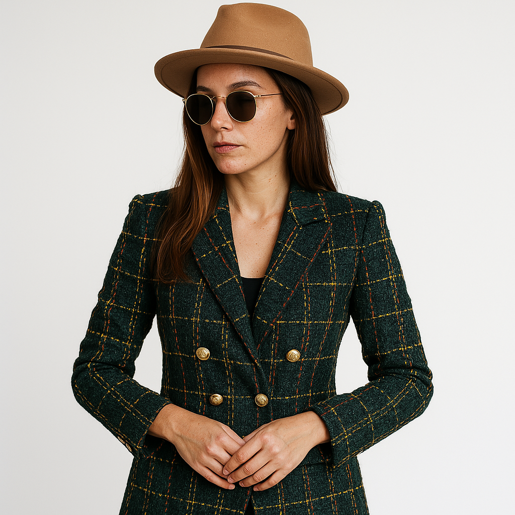Blazer Tweed à Carreaux  | Chic Structuré & Élégant
