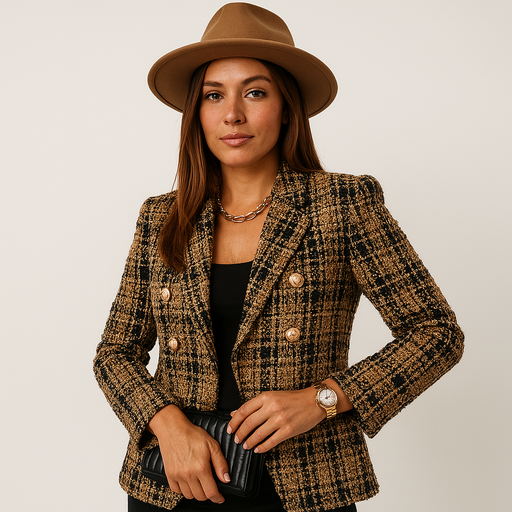 Blazer Tweed à Carreaux  | Chic Structuré & Élégant