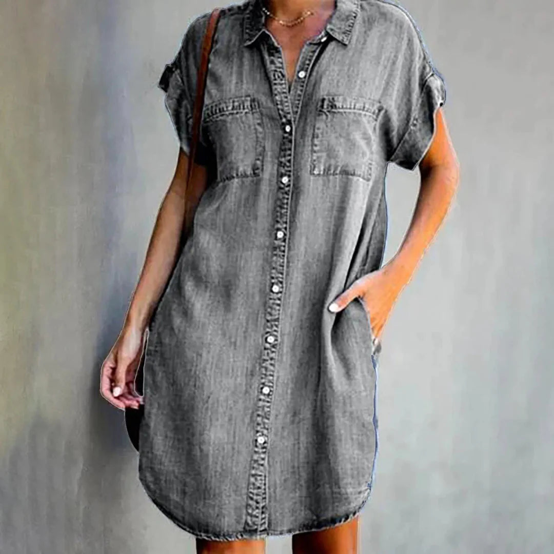 Elodie - Robe Chemise en Jean | Bleu | Décontractée et Tendance