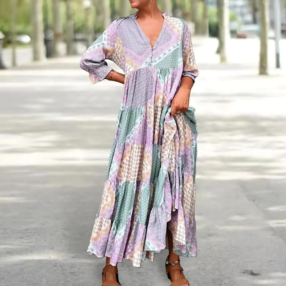Robe Longue Patchwork Pastel | Liberté Bohème et Fluidité Colorée