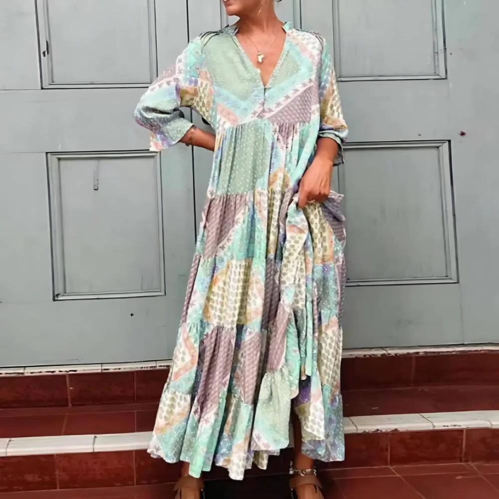 Robe Longue Patchwork Pastel | Liberté Bohème et Fluidité Colorée