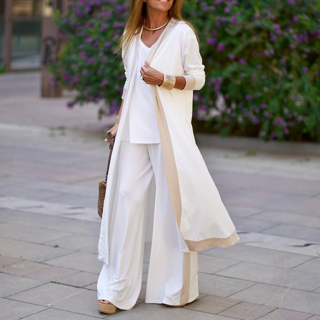 Ensemble Trois Pièces | Cardigan Long & Pantalon Large | Élégant et Confortable