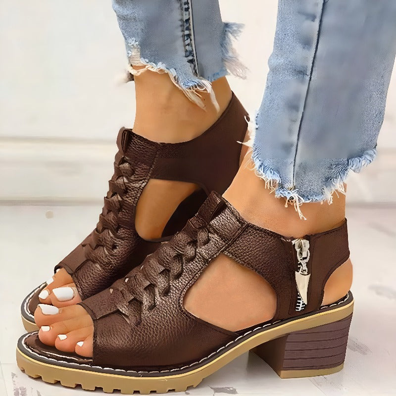 Sandales à Talon Bloc avec Lacets | Style Robuste et Confort Assuré