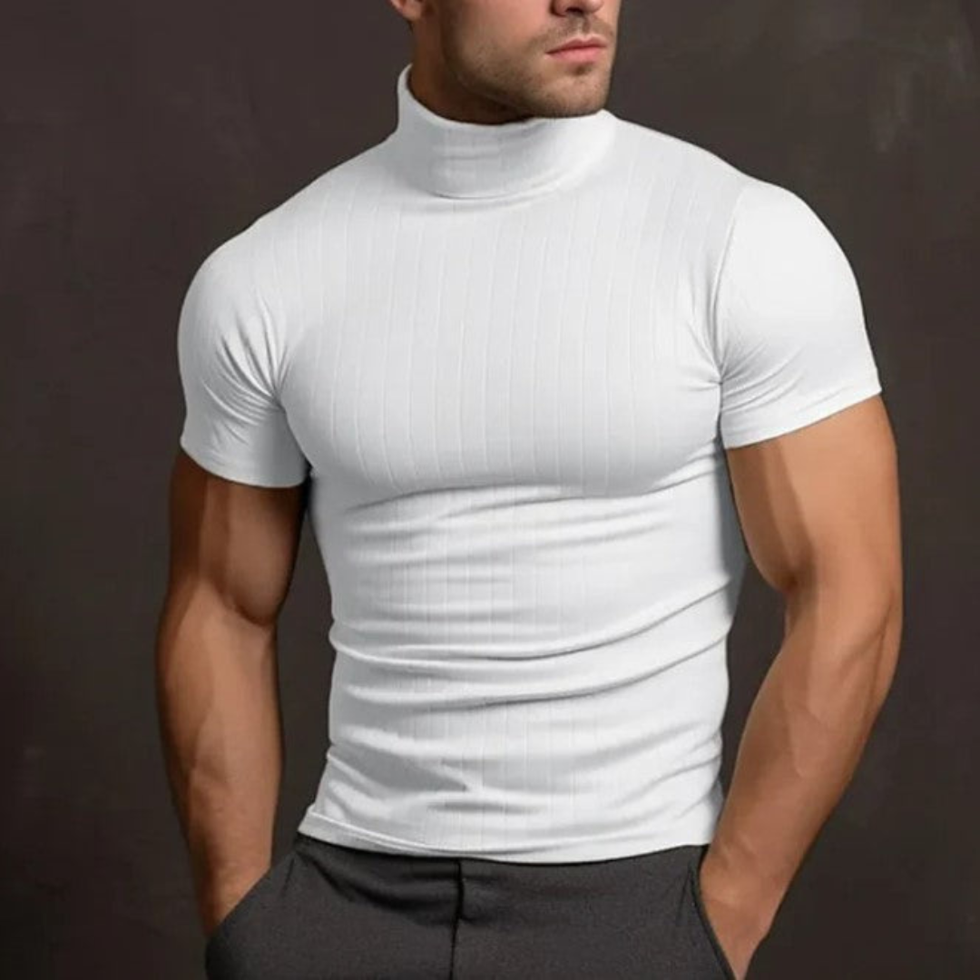 Col Roulé Noir à Manches Courtes | Coton Élastique | Style Moderne