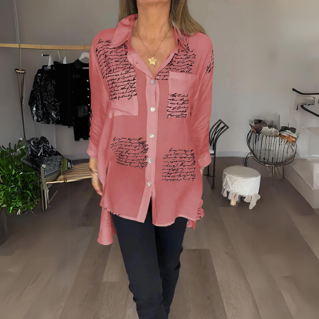Chemise Femme | Imprimé Écriture | Fluide & Élégante