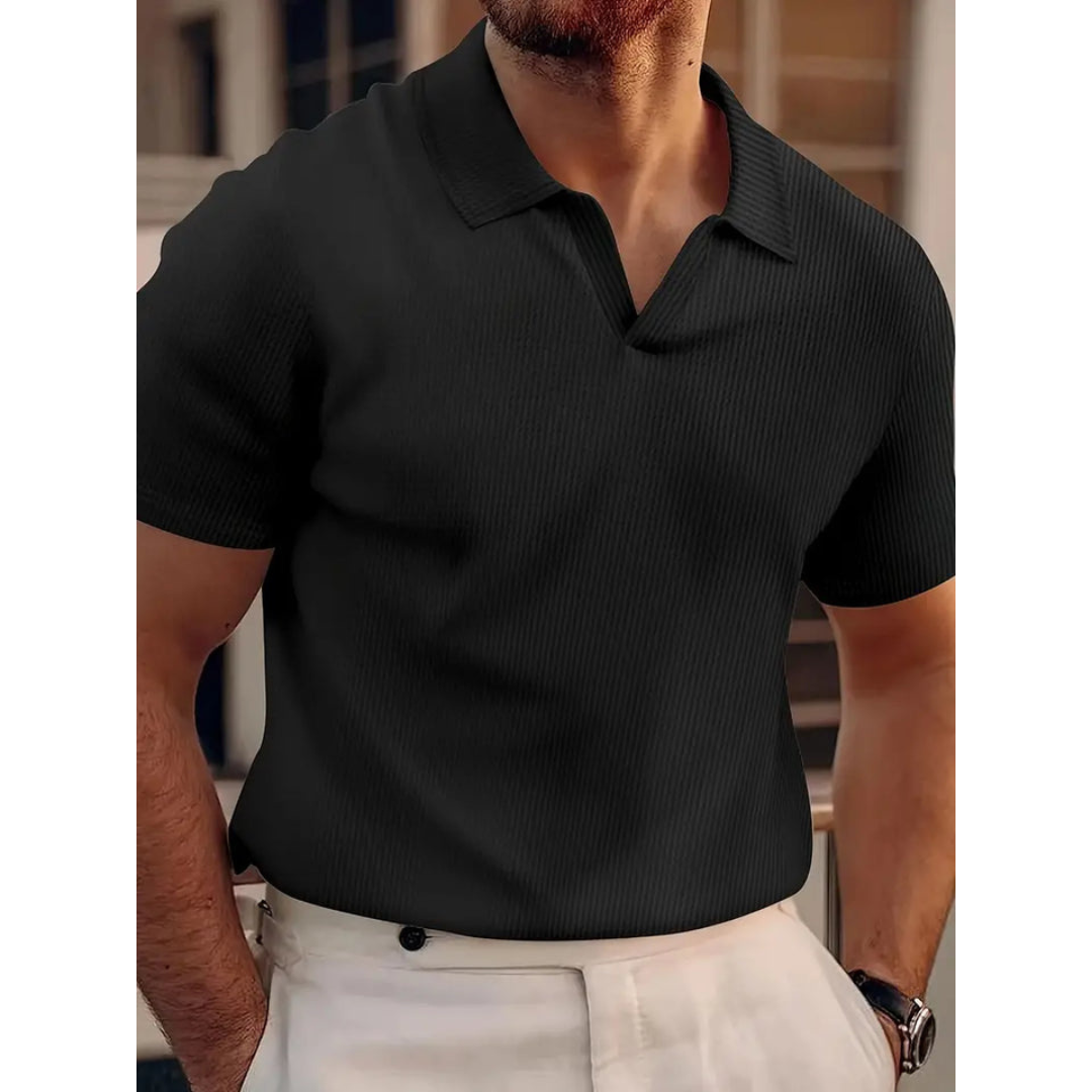 Polo en Tricot Gris | Col Ouvert | Confort Moderne