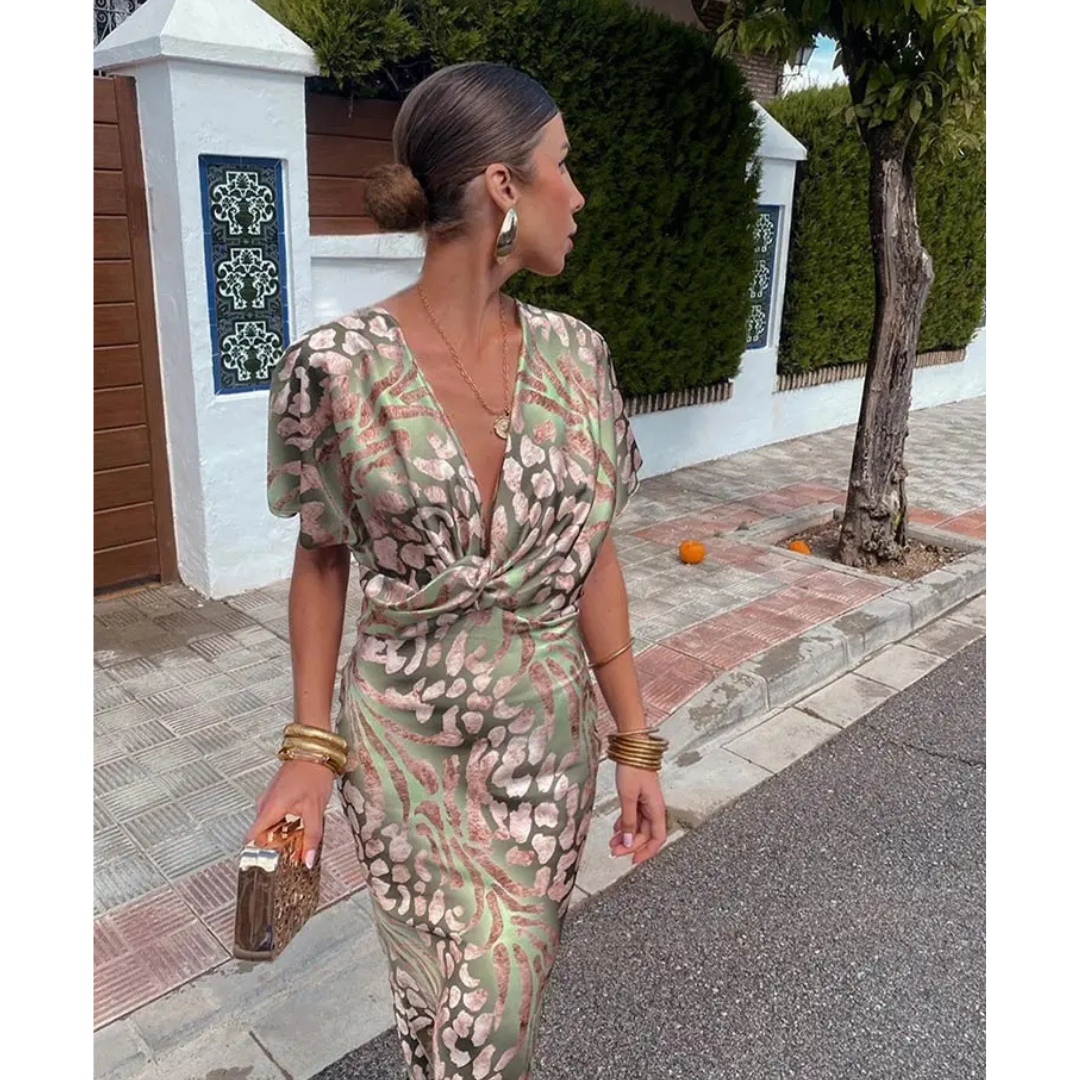 Robe Maxi Florale | Imprimé Élégant | Décolleté Drapé