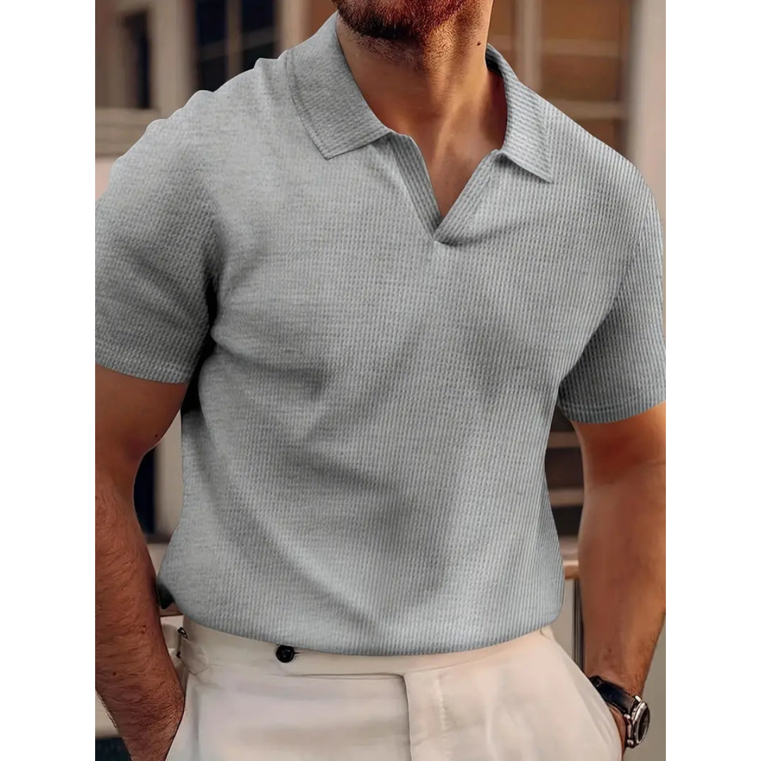 Polo en Tricot Gris | Col Ouvert | Confort Moderne