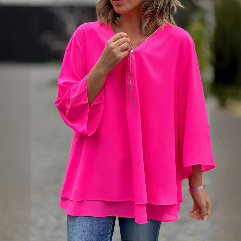 Blouse Émeraude Zippée | Élégance Décontractée & Fluide