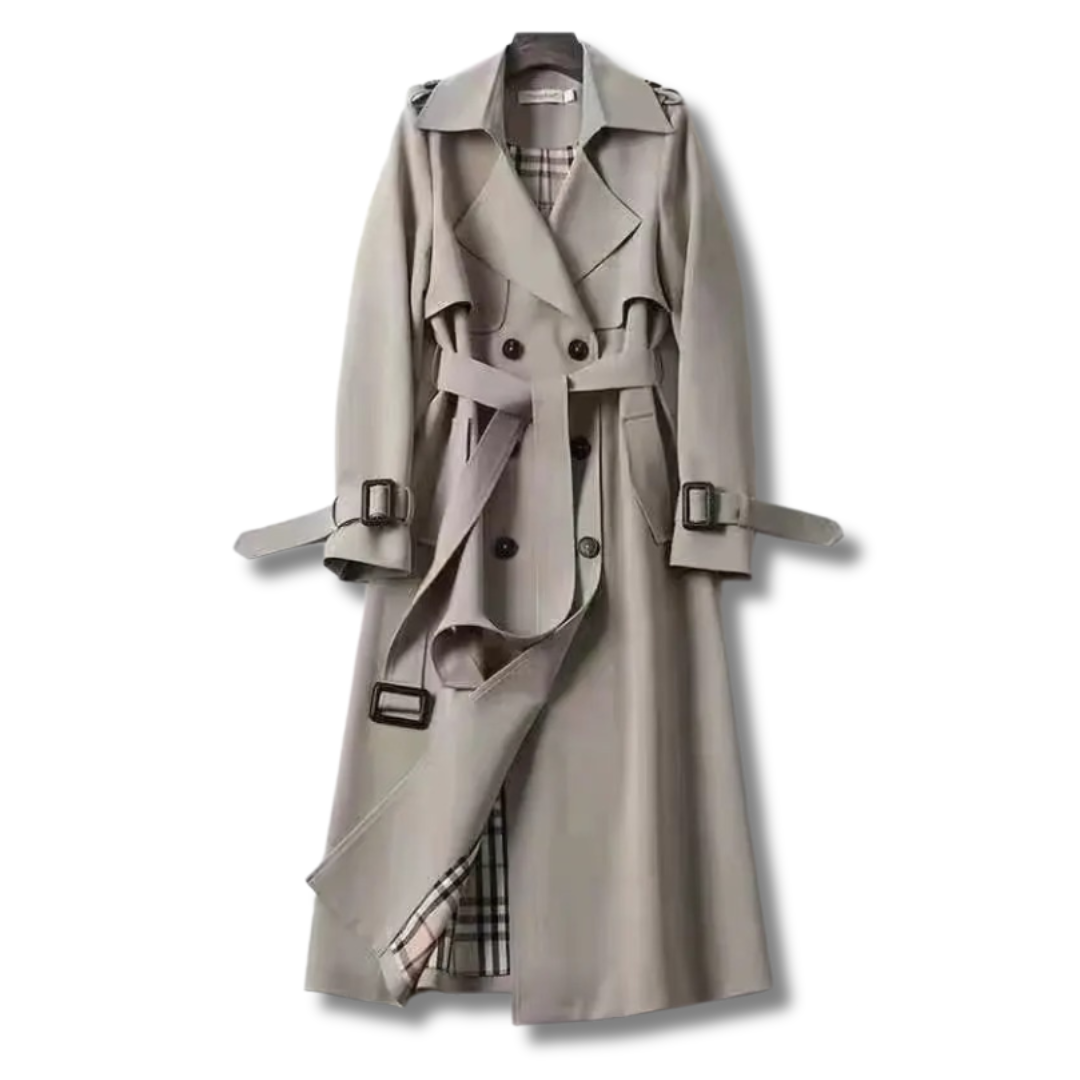 Trench-Coat Long Bleu | Élégant & Structuré | Ceinturé et Doublé