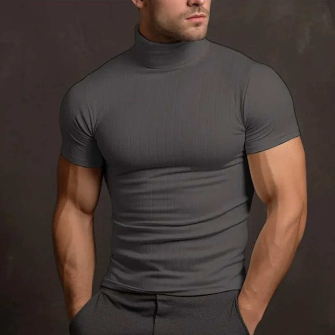 Col Roulé Noir à Manches Courtes | Coton Élastique | Style Moderne