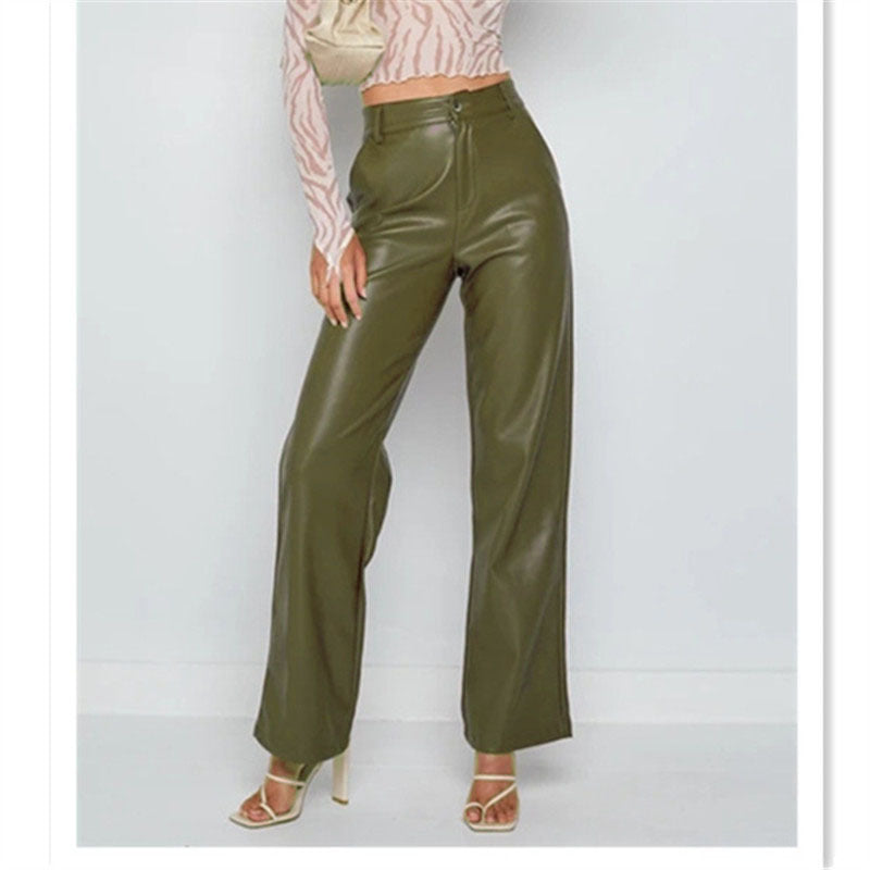 Pantalon Effet Cuir Élancé | Taille Haute et Jambe Large
