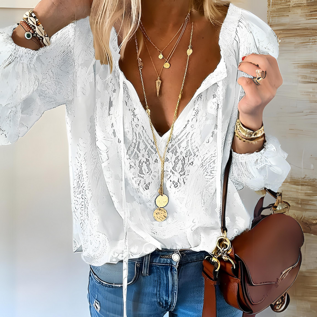 Bohème | Blouse Femme Dentelle Col Liens