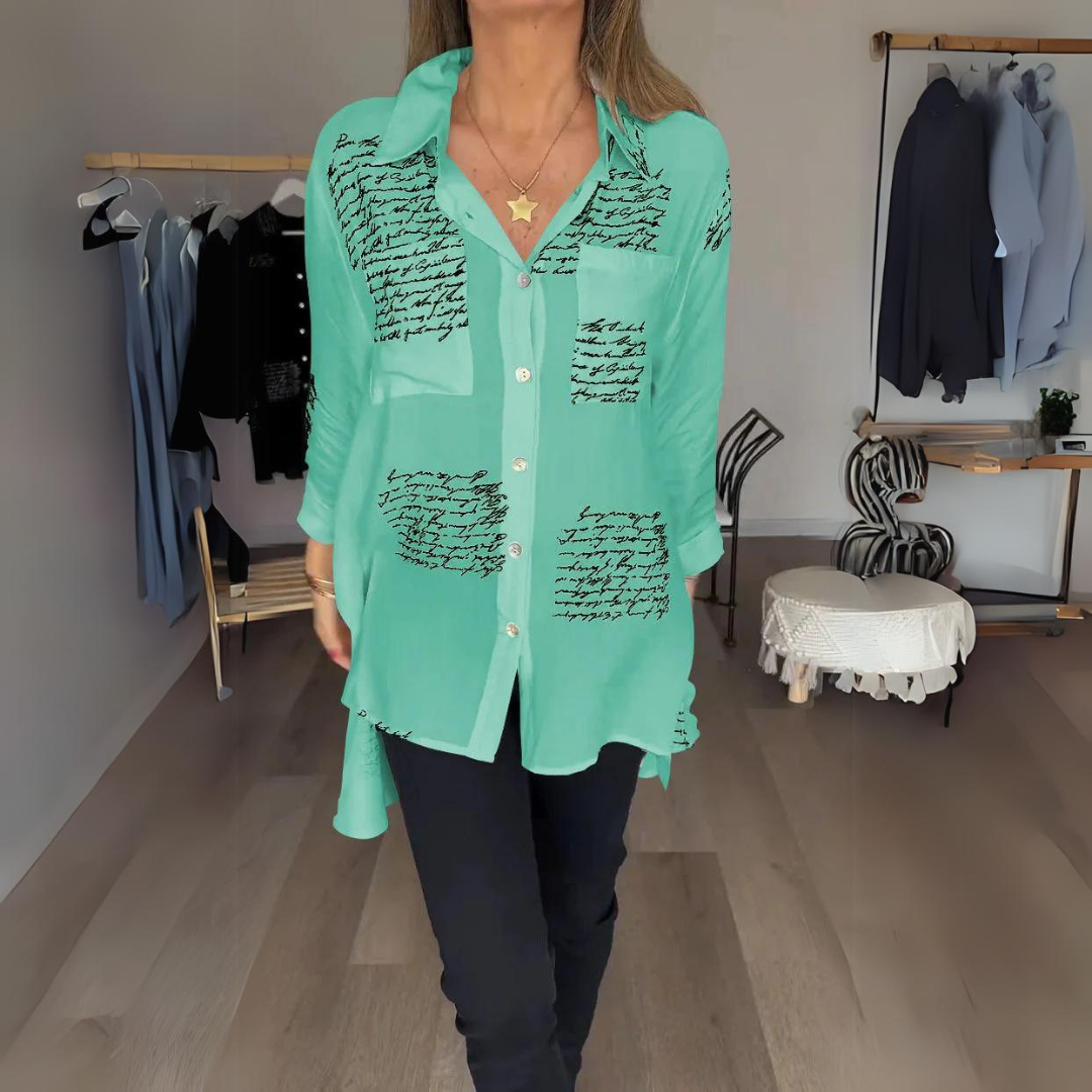 Chemise Femme | Imprimé Écriture | Fluide & Élégante