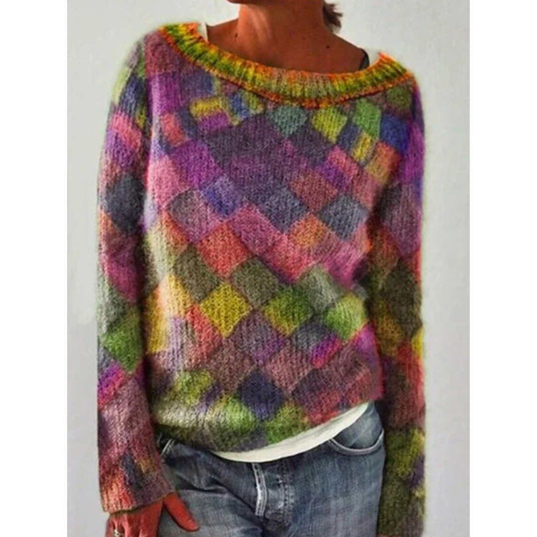 Pull Multicolore en Laine | Motif Losange | Style Artistique