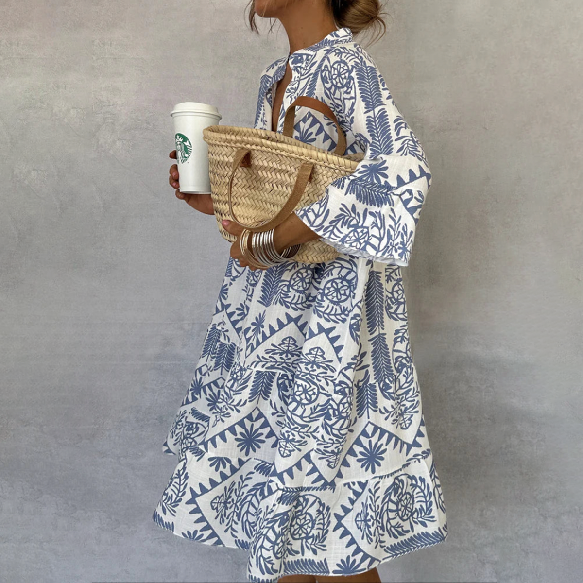 Robe Longue Imprimée Col V | Fraîcheur Bohème et Élégance Décontractée