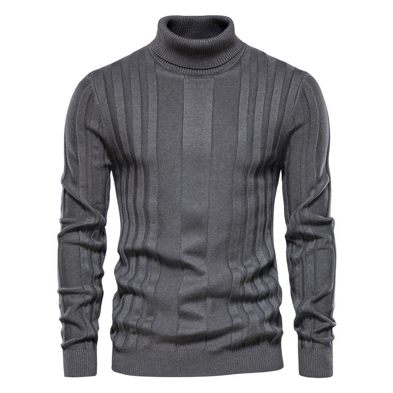Pull Col Roulé | Noir | Maille Côtelée & Élégante