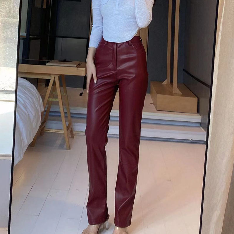 Pantalon Effet Cuir Élancé | Taille Haute et Jambe Large