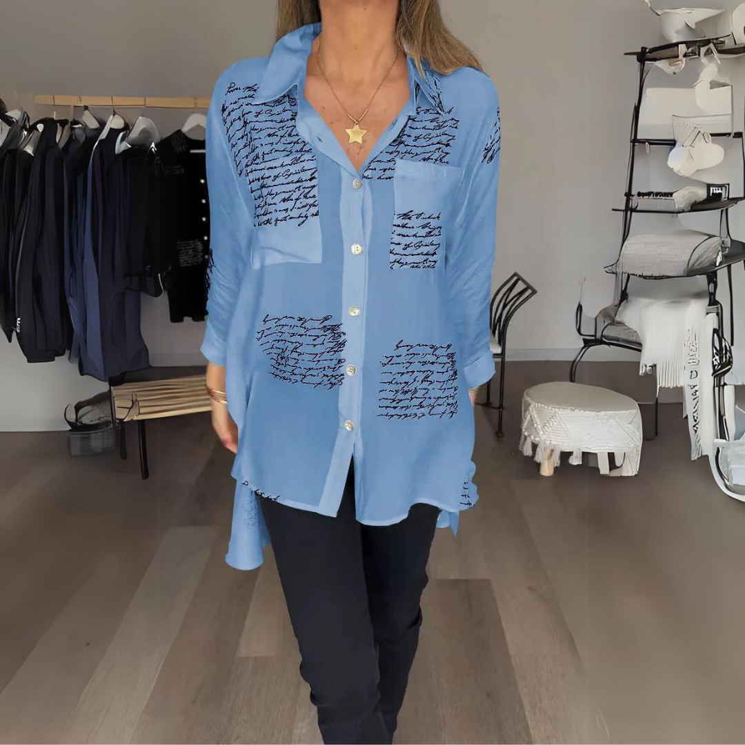 Chemise Femme | Imprimé Écriture | Fluide & Élégante