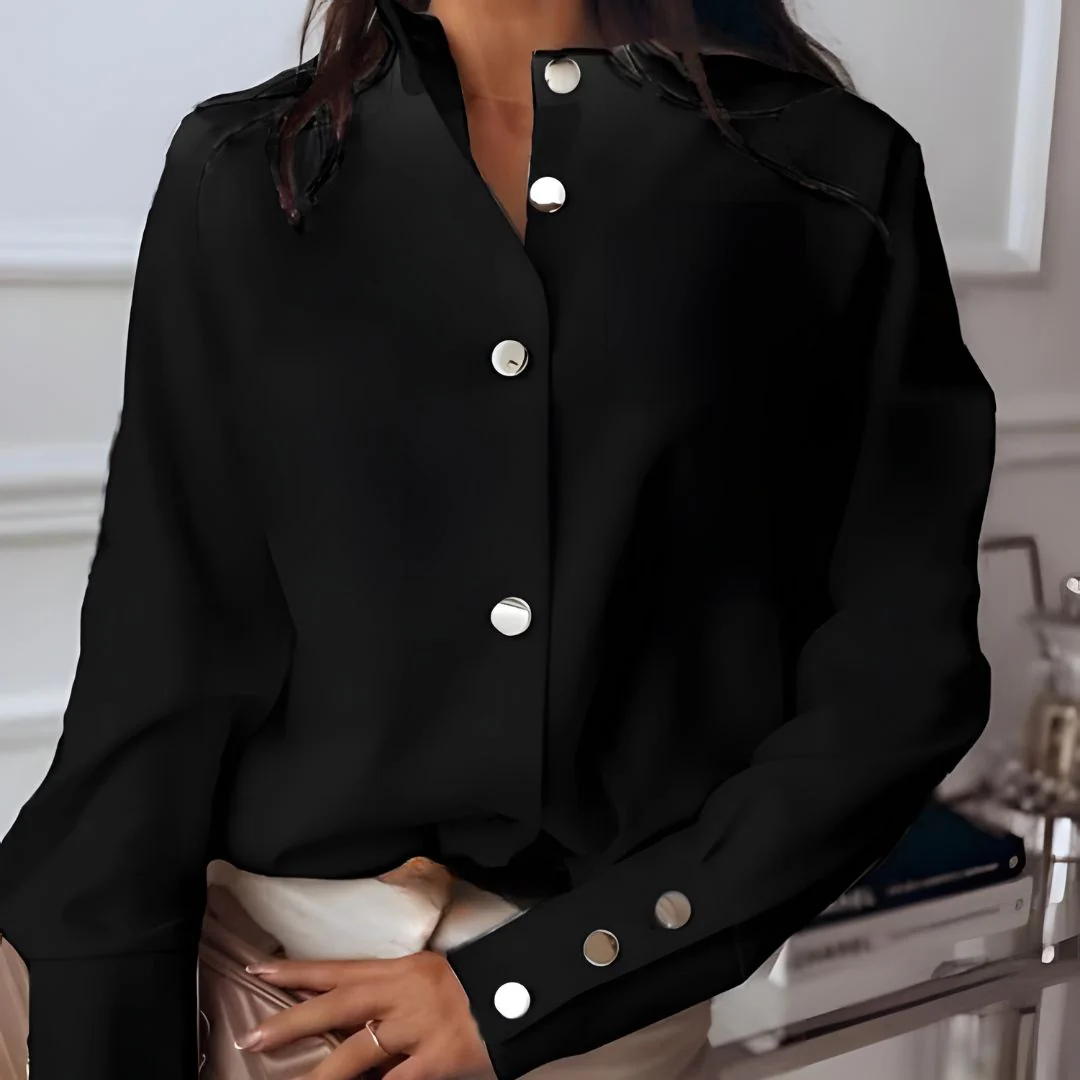 Chemise Blanche à Boutons Dorés | Polyester | Minimaliste & Chic