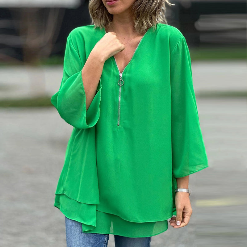 Blouse Émeraude Zippée | Élégance Décontractée & Fluide